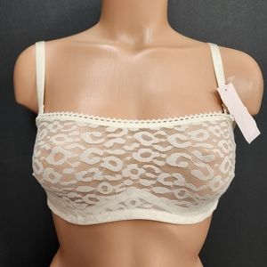 Cabernet 34D Lace Unlined Bandeau  Bra - Ivory - NWT